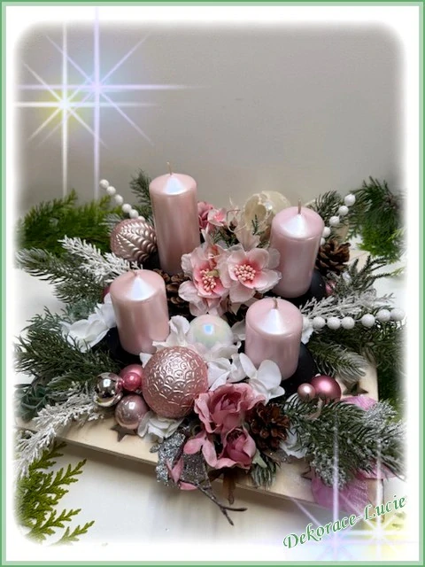 Adventní svícen čtvercový "Růžová pohádka"