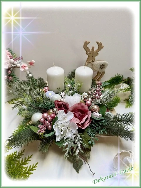 Adventní svícen čtvercový "Bílorůžový snový advent""