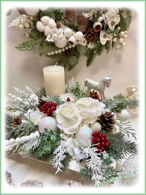 Adventní svícen čtvercový "Bílé kouzlo Vánoc"
