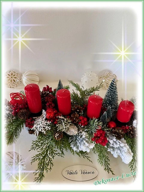 Adventní svícen podlouhlý "Červené bobule"