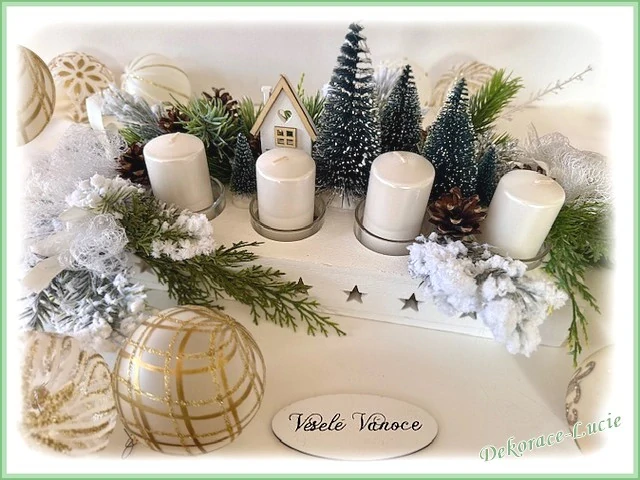 Adventní svícen podlouhlý "Bílá chaloupka""