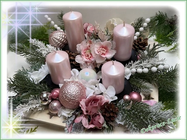Adventní svícen čtvercový "Růžová pohádka"