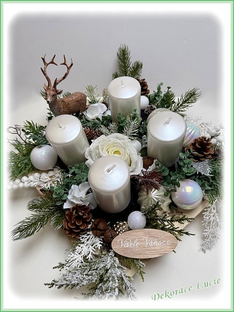 Adventní svícen čtvercový "Bílá zimní elegance"