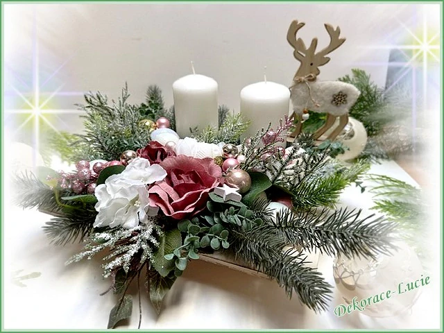 Adventní svícen čtvercový "Bílorůžový snový advent""