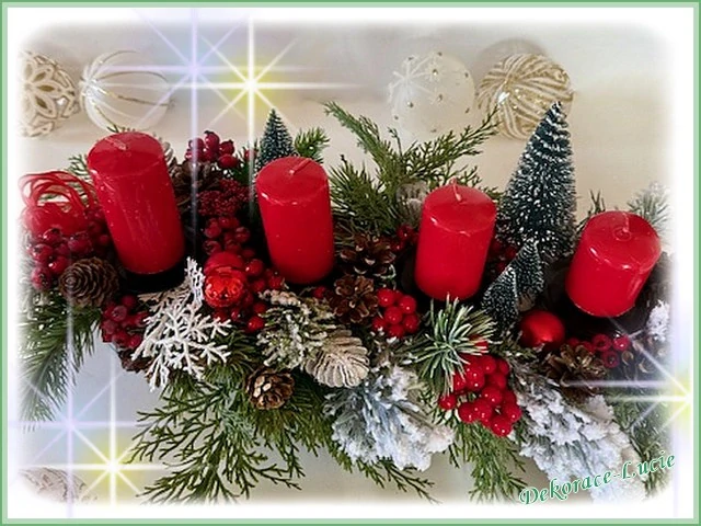 Adventní svícen podlouhlý "Červené bobule"