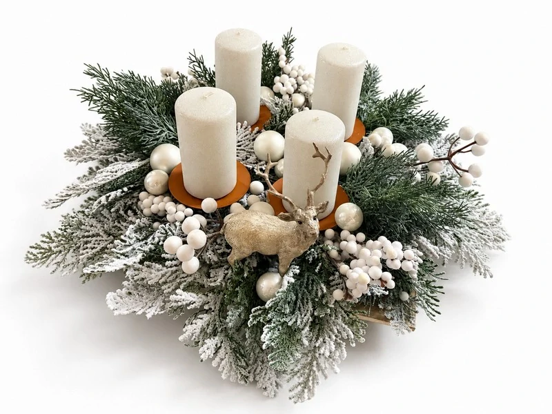 Adventní svícen zasněžený bílý