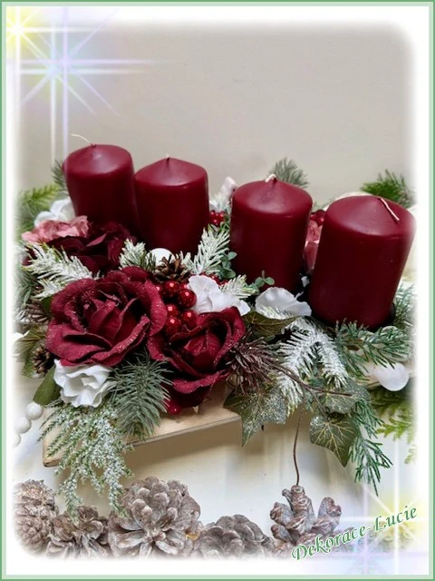 Adventní svícen čtvercový "Rubínová vánoční magie"