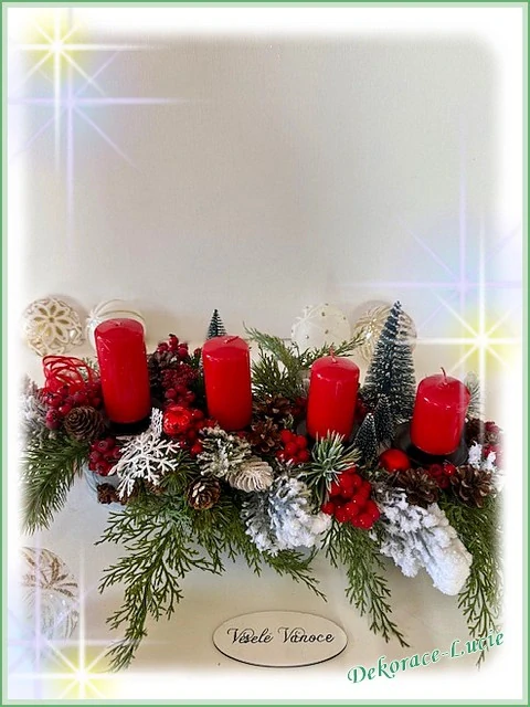 Adventní svícen podlouhlý "Červené bobule"