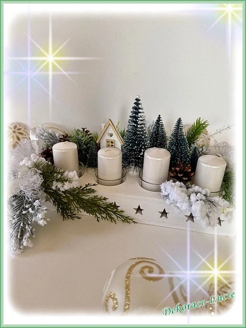Adventní svícen podlouhlý "Bílá chaloupka""