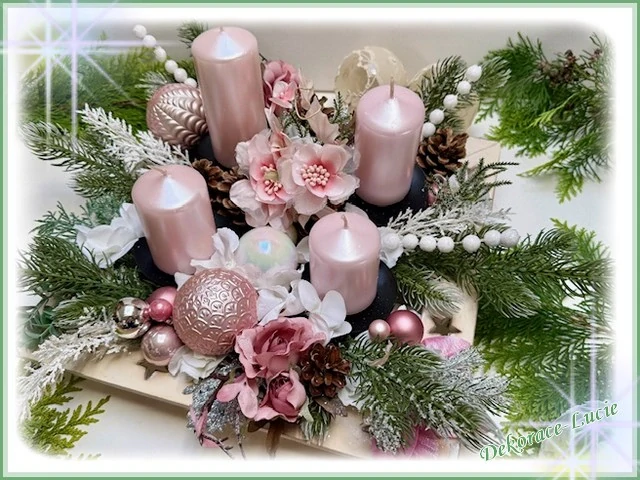 Adventní svícen čtvercový "Růžová pohádka"
