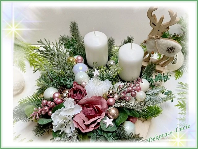 Adventní svícen čtvercový "Bílorůžový snový advent""