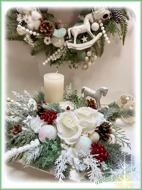 Adventní svícen čtvercový "Bílé kouzlo Vánoc"