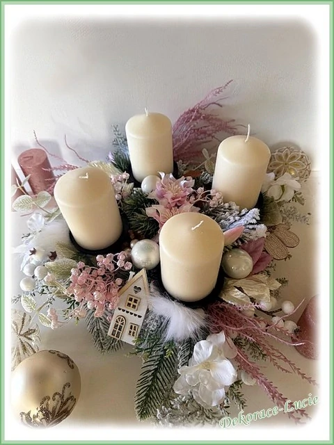 Adventní svícen "Růžovo-smetanový"