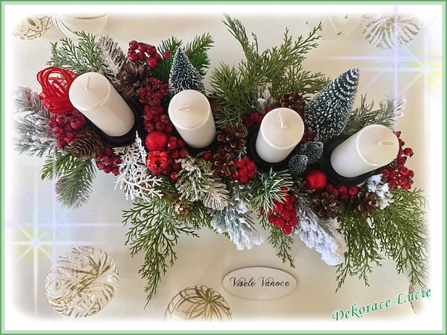 Adventní svícen podlouhlý "Červené bobule"