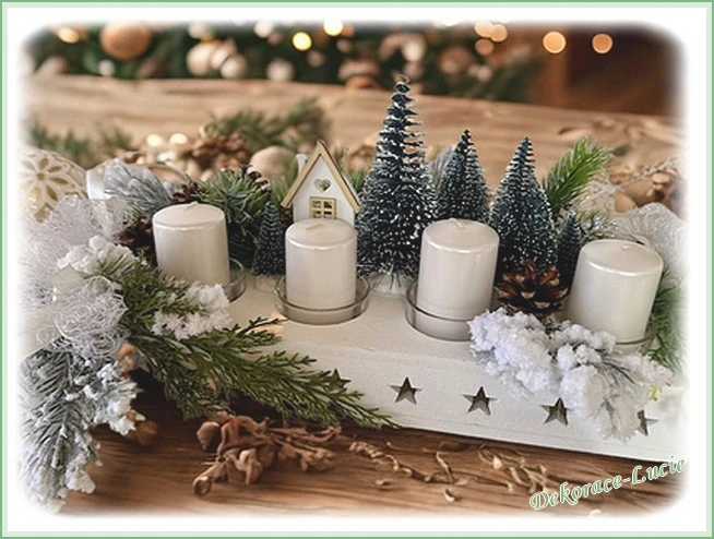 Adventní svícen podlouhlý "Bílá chaloupka""