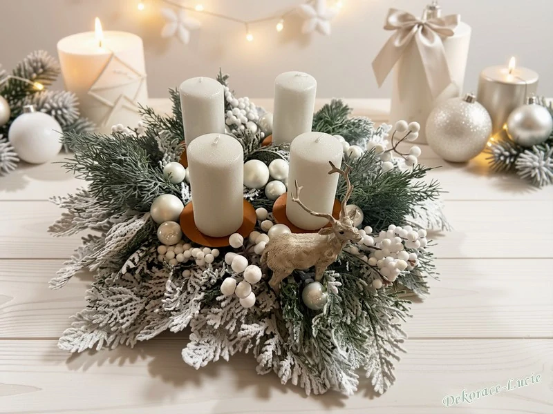 Adventní svícen zasněžený bílý