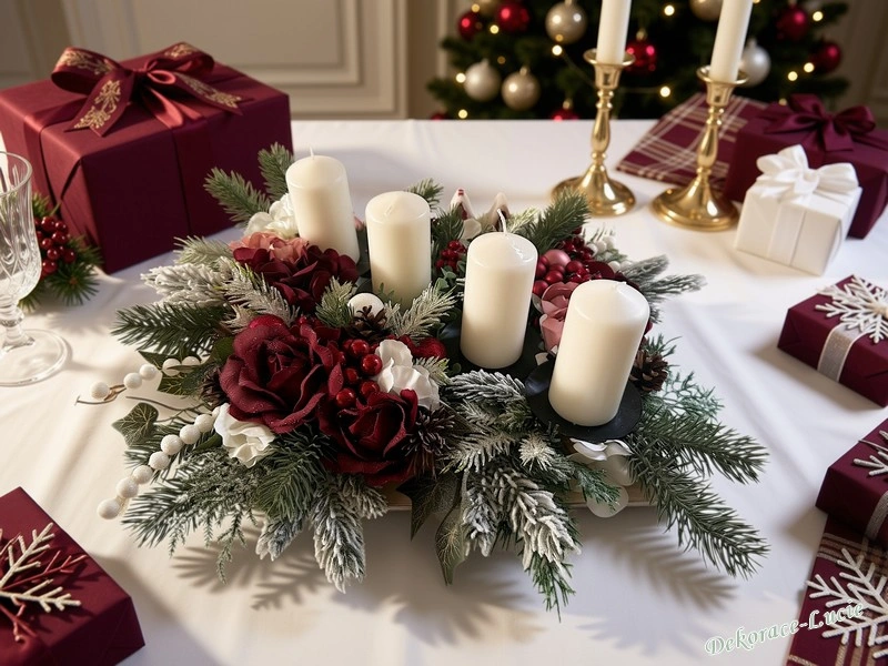 Adventní svícen „Bordó květinové Vánoce“