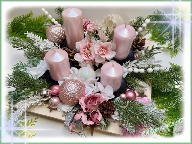 Adventní svícen čtvercový "Růžová pohádka"