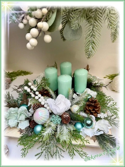 Adventní svícen čtvercový "Zimní mintový sen""