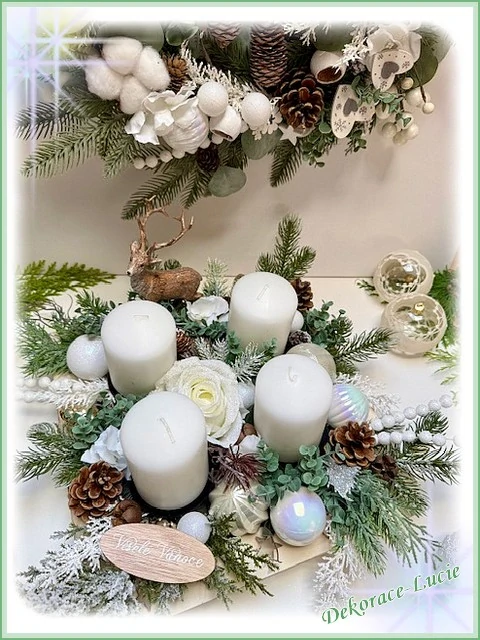 Adventní svícen čtvercový "Bílá zimní elegance"