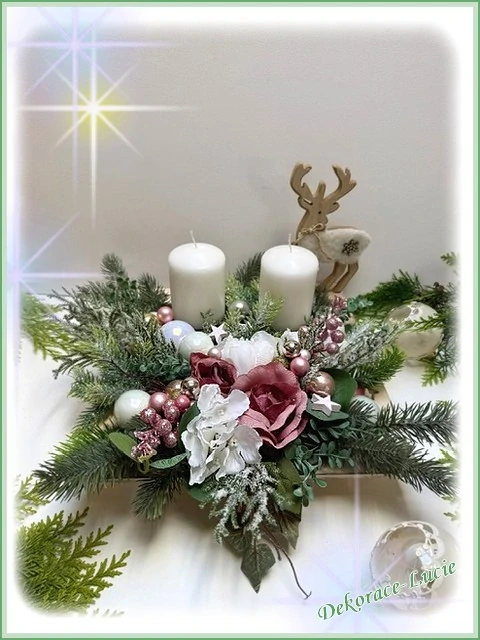 Adventní svícen čtvercový "Bílorůžový snový advent""