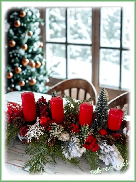 Adventní svícen podlouhlý "Červené bobule"