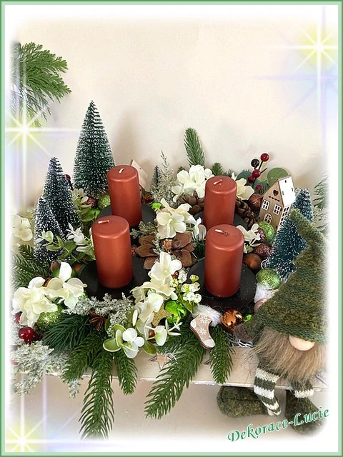 Adventní svícen čtvercový zelený skřítek