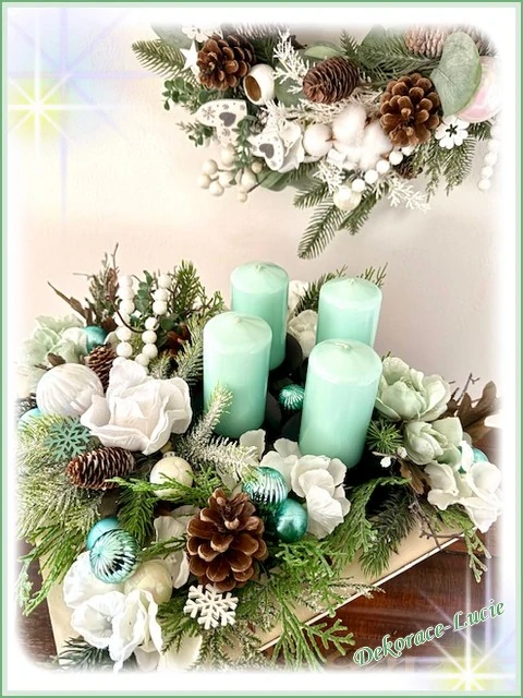 Adventní svícen čtvercový "Zimní mintový sen""