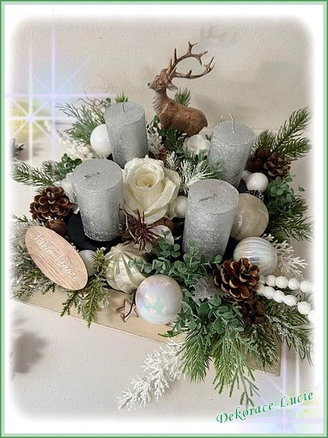 Adventní svícen čtvercový "Bílá zimní elegance"