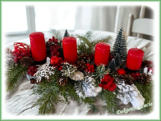 Adventní svícen podlouhlý "Červené bobule"