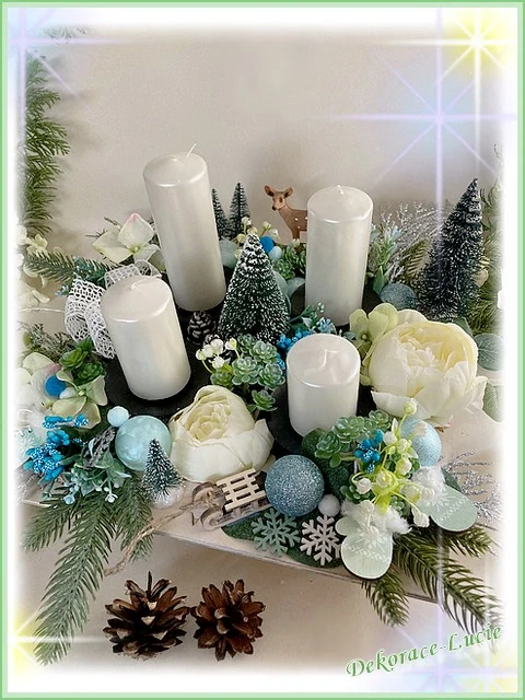 Adventní svícen čtvercový bílo-modrý