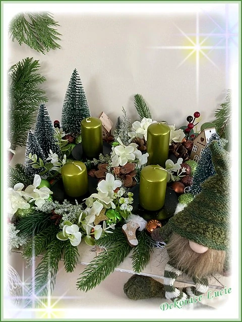 Adventní svícen čtvercový zelený skřítek