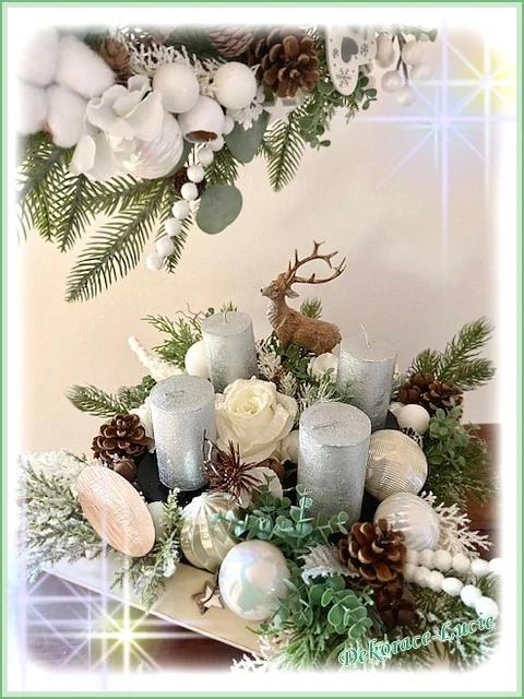 Adventní svícen čtvercový "Bílá zimní elegance"