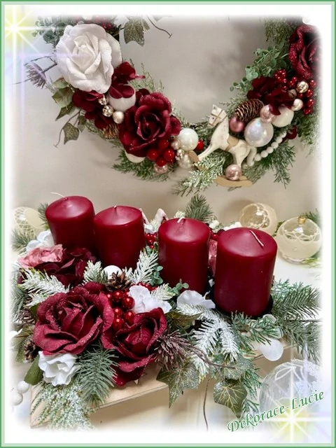 Adventní svícen čtvercový "Rubínová vánoční magie"